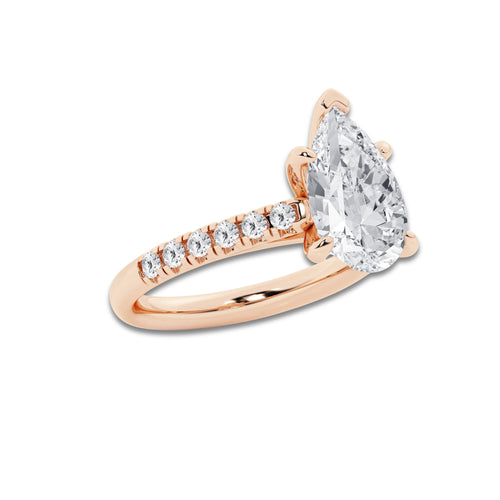 3.40 ctw Pear Lab-Grown Diamond Pave Engagement Ring in 14K Rose Gold for Women | D Color, VVS1 Clarity, IGI Certified 3.00 ct Center Diamond