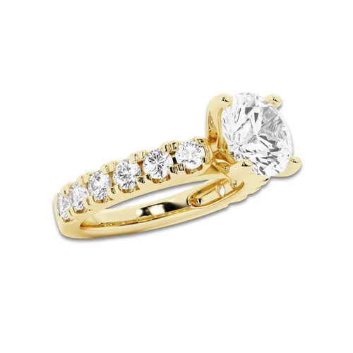 4.00 ctw Round Lab-Grown Diamond Split-Prong Set Side Stone Engagement Ring in 14K Yellow Gold for Women | Colorless D, VVS1 Clarity, IGI Certified 3.00 ct Center Diamond