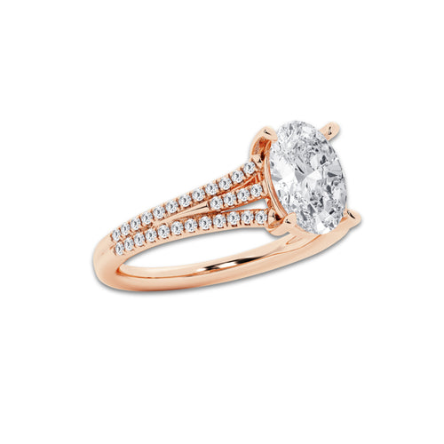 2 1/4 ctw Oval Lab Grown Diamond Three Row Split Shank Solitaire Engagement Ring 14K Rose Gold, E, VS1 | IGI Certified, 2 ct Center