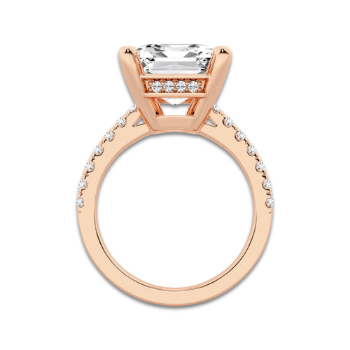 8.44 ctw Emerald Lab-Grown Diamond Hidden Halo Side Stone Engagement Ring in 18K Rose Gold for Women | Colorless E, VS1 Clarity, IGI Certified 8.00 ct Center Diamond