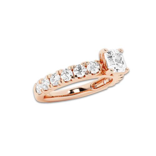 2.00 ctw Asscher Lab-Grown Diamond Split-Prong Set Side Stone Engagement Ring in 14K Rose Gold for Women | Colorless E, VS1 Clarity, IGI Certified 1.00 ct Center Diamond