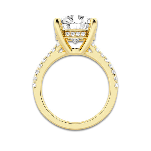 5.28 ctw Round Lab-Grown Diamond Hidden Halo Side Stone Engagement Ring in 18K Yellow Gold for Women | Colorless E, VS1 Clarity, IGI Certified 5.00 ct Center Diamond
