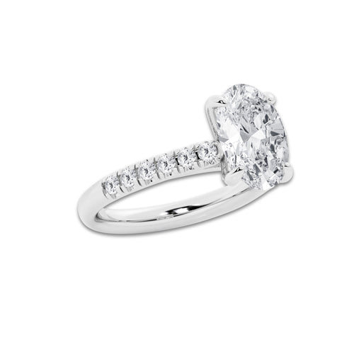 3.40 ctw Oval Lab-Grown Diamond Pave Engagement Ring in 14K White Gold for Women | E Color, VS1 Clarity, IGI Certified 3.00 ct Center Diamond