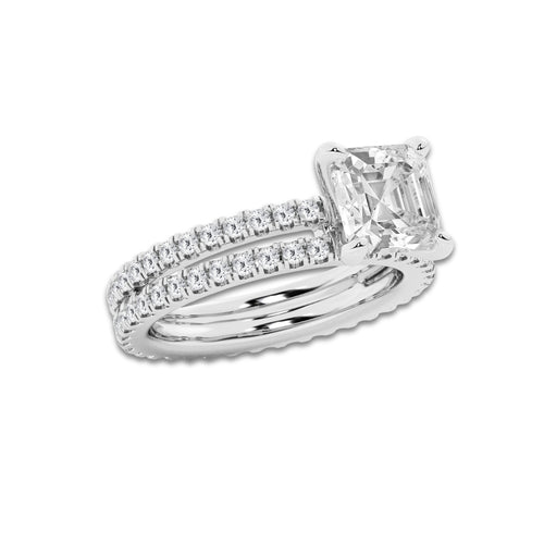 3.39 ctw Asscher Lab-Grown Diamond Double Row Diamond Engagement Ring in 14K White Gold for Women | Colorless D, VVS1 Clarity, IGI Certified 2.50 ct Center Diamond