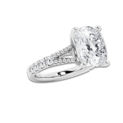 8.66 ctw Elongated Cushion Lab-Grown Diamond Split Shank Side Stone Engagement Ring in Platinum for Women | Colorless E, VS1 Clarity, IGI Certified 8.00 ct Center Diamond