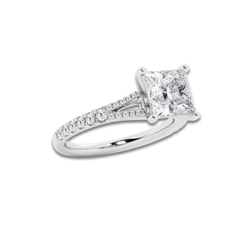 2.83 ctw Princess Lab-Grown Diamond Split Shank Side Stone Engagement Ring in 14K White Gold for Women | Colorless D, VVS1 Clarity, IGI Certified 2.50 ct Center Diamond