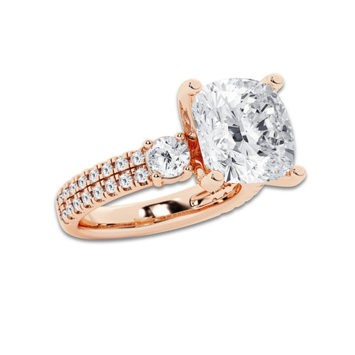 8.96 ctw Cushion Lab-Grown Diamond Three Stone Double Row Engagement Ring in 14K Rose Gold for Women | E Color, VS1 Clarity, IGI Certified 8.00 ct Center Diamond