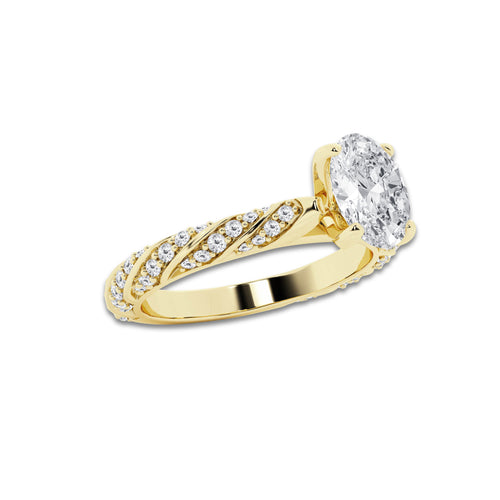 1.19 ctw Oval Lab-Grown Diamond Twisted Band Engagement Ring in 14K Yellow Gold for Women | Colorless E, VS1 Clarity, IGI Certified 0.75 ct Center Diamond