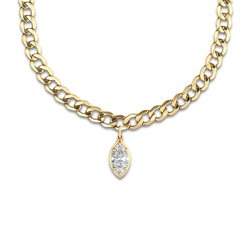 3 ctw Marquise Lab Grown Diamond Solitaire Necklace 14K Yellow Gold, E, VS1 | IGI Certified, 3 ct Center