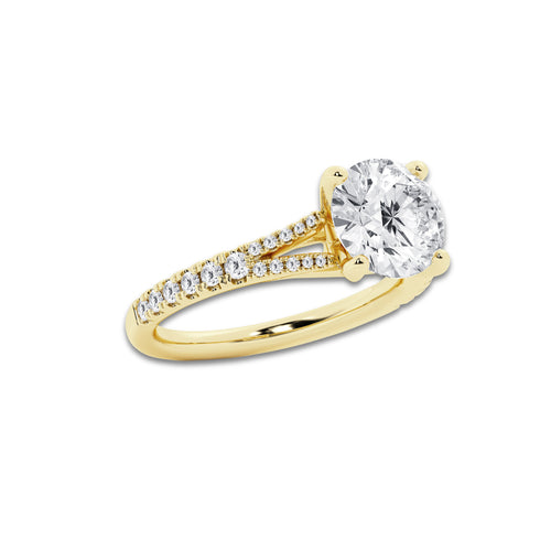 2.83 ctw Round Lab-Grown Diamond Split Shank Side Stone Engagement Ring in 14K Yellow Gold for Women | Colorless E, VS1 Clarity, IGI Certified 2.50 ct Center Diamond