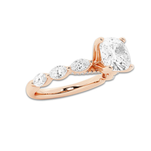 6.48 ctw Cushion Lab-Grown Diamond Marquise Side Stone Engagement Ring in 14K Rose Gold for Women | Colorless D, VVS1 Clarity, IGI Certified 6.00 ct Center Diamond