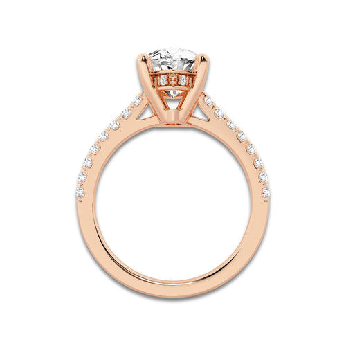3.28 ctw Marquise Lab-Grown Diamond Hidden Halo Side Stone Engagement Ring in 18K Rose Gold for Women | Colorless E, VS1 Clarity, IGI Certified 3.00 ct Center Diamond