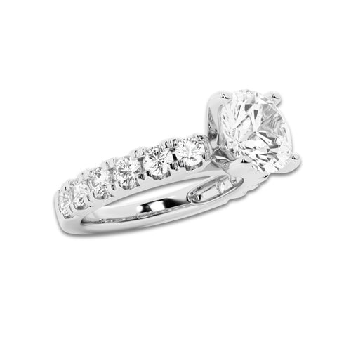 4.00 ctw Round Lab-Grown Diamond Split-Prong Set Side Stone Engagement Ring in Platinum for Women | Colorless D, VVS1 Clarity, IGI Certified 3.00 ct Center Diamond