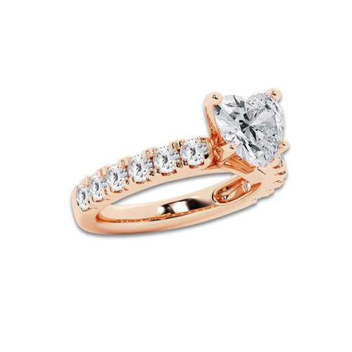 4.00 ctw Heart Lab-Grown Diamond Split-Prong Set Side Stone Engagement Ring in 14K Rose Gold for Women | Colorless E, VS1 Clarity, IGI Certified 3.00 ct Center Diamond