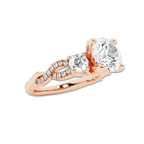 2.62 ctw Round Lab-Grown Diamond Side Stone Engagement Ring in 14K Rose Gold for Women | Colorless E, VS1 Clarity, IGI Certified 2.00 ct Center Diamond