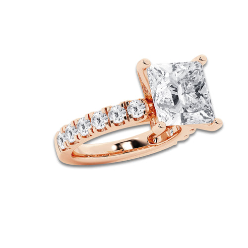 7.00 ctw Princess Lab-Grown Diamond Split-Prong Set Side Stone Engagement Ring in 14K Rose Gold for Women | Colorless E, VS1 Clarity, IGI Certified 6.00 ct Center Diamond