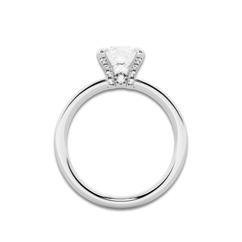 1 5/8 ctw Cushion Lab Grown Diamond Pave Prong Solitaire Engagement Ring with Hidden Accents Platinum, E, VS1 | 1 1/2 ct Center