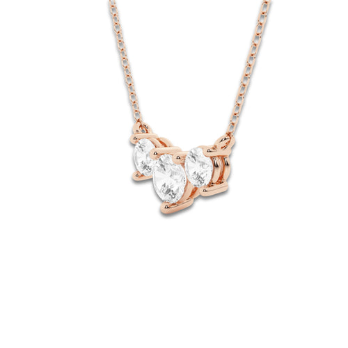 1 ctw Round Lab Grown Diamond Three-Stone Pendant with Adjustable Chain 14K Rose Gold, DE, VS1 | 1/2 ct Center