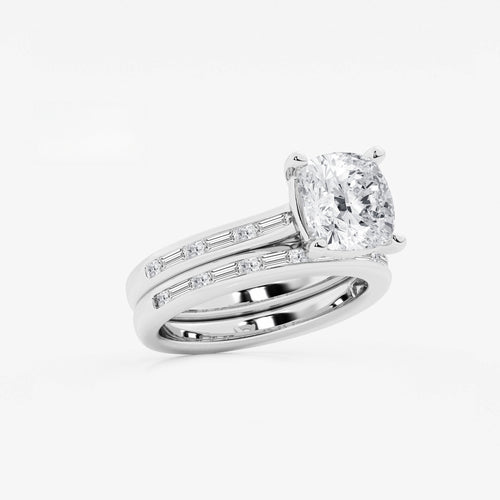 Synergy 3 3/4 ctw Cushion Lab Grown Diamond Baguette and Princess Side Stone Bridal Set 14K White Gold, E, VS1 | IGI Certified, 3 ct Center