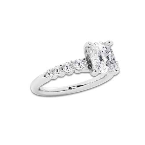 2.52 Ct Elongated Cushion Lab-Grown Diamond Half Eternity Engagement Ring in 14K White Gold for Female, Colorless (D), VVS1 Clarity | IGI Certified, 2.00 Ct Center Diamond