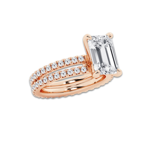 5.22 ctw Emerald Lab-Grown Diamond Double Row Diamond Engagement Ring in 14K Rose Gold for Women | Colorless E, VS1 Clarity, IGI Certified 4.00 ct Center Diamond