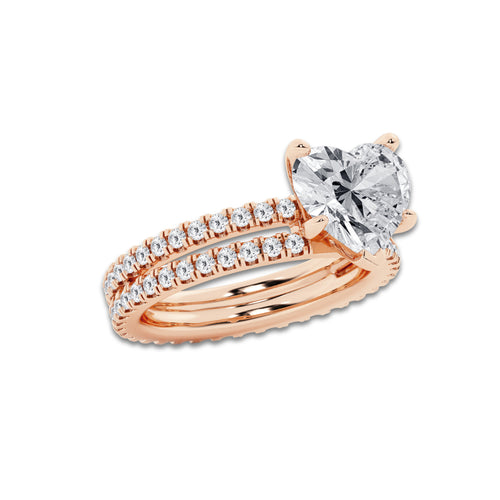3.89 ctw Heart Lab-Grown Diamond Double Row Diamond Engagement Ring in 14K Rose Gold for Women | Colorless D, VVS1 Clarity, IGI Certified 3.00 ct Center Diamond
