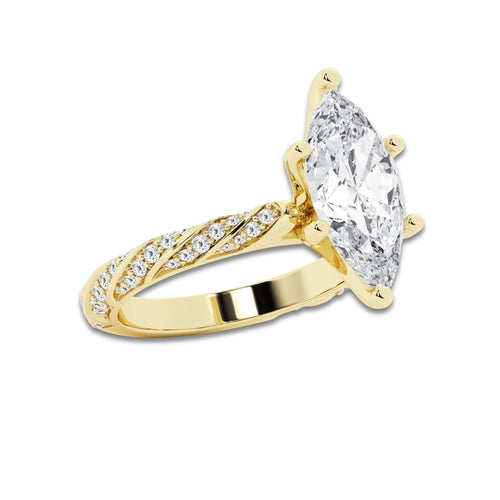 3.92 ctw Marquise Lab-Grown Diamond Twisted Band Engagement Ring in 14K Yellow Gold for Women | Colorless E, VS1 Clarity, IGI Certified 3.50 ct Center Diamond
