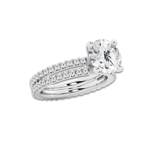 3.89 ctw Round Lab-Grown Diamond Double Row Diamond Engagement Ring in 14K White Gold for Women | Colorless E, VS1 Clarity, IGI Certified 3.00 ct Center Diamond