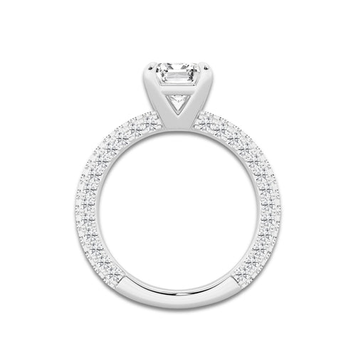 3 ctw Emerald Lab Grown Diamond Profile Side Stone Engagement Ring Platinum, D, VVS | 2 ct Center