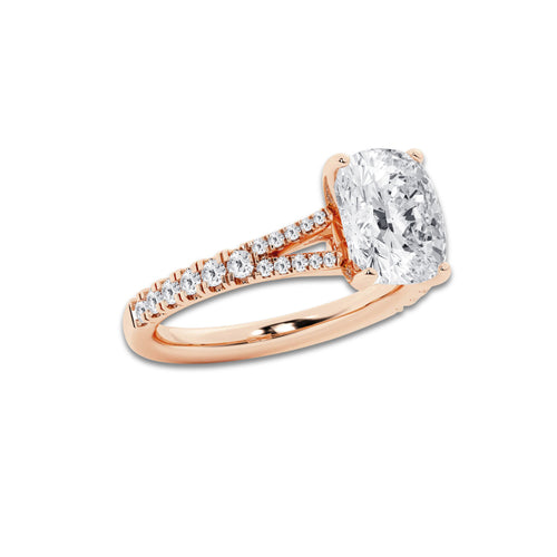 3.32 ctw Elongated Cushion Lab-Grown Diamond Split Shank Side Stone Engagement Ring in 14K Rose Gold for Women | Colorless E, VS1 Clarity, IGI Certified 3.00 ct Center Diamond