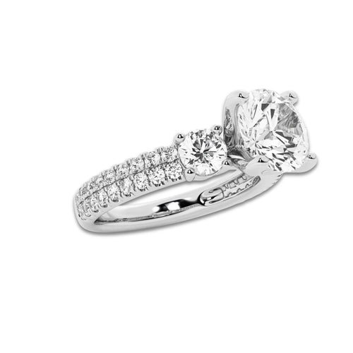 1.75 ctw Round Lab-Grown Diamond Three Stone Double Row Engagement Ring in 14K White Gold for Women | D Color, VVS1 Clarity, IGI Certified 1.00 ct Center Diamond