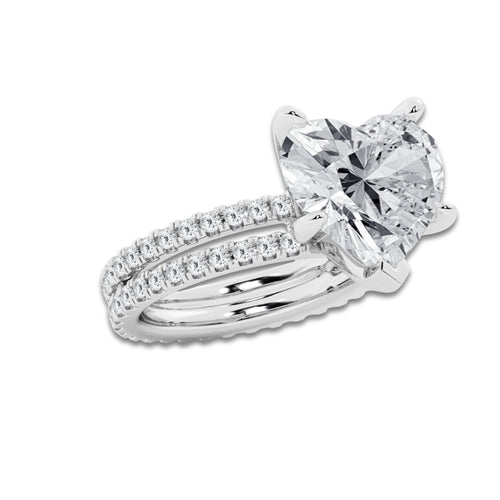 9.22 ctw Heart Lab-Grown Diamond Double Row Diamond Engagement Ring in 14K White Gold for Women | Colorless E, VS1 Clarity, IGI Certified 8.00 ct Center Diamond