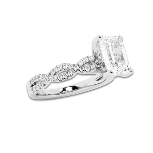 2.25 ctw Emerald Lab-Grown Diamond Twisted Shank Engagement Ring in 14K White Gold for Women | D Color, VVS1 Clarity, IGI Certified 2.00 ct Center Diamond