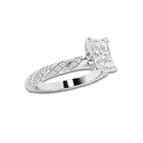 1.19 ctw Radiant Lab-Grown Diamond Twisted Band Engagement Ring in 14K White Gold for Women | Colorless E, VS1 Clarity, IGI Certified 0.75 ct Center Diamond