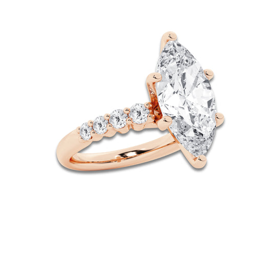7.66 Ct Marquise Lab-Grown Diamond Half Eternity Engagement Ring in 14K Rose Gold for Female, Colorless (D), VVS1 Clarity | IGI Certified, 7.00 Ct Center Diamond