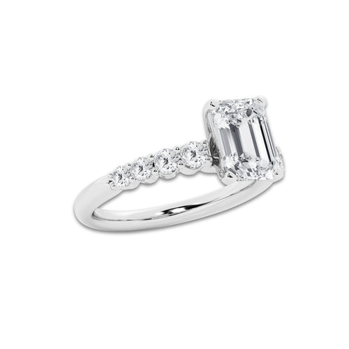 3.54 Ct Emerald Lab-Grown Diamond Half Eternity Engagement Ring in Platinum for Female, Colorless (E), VS1 Clarity | IGI Certified, 3.00 Ct Center Diamond
