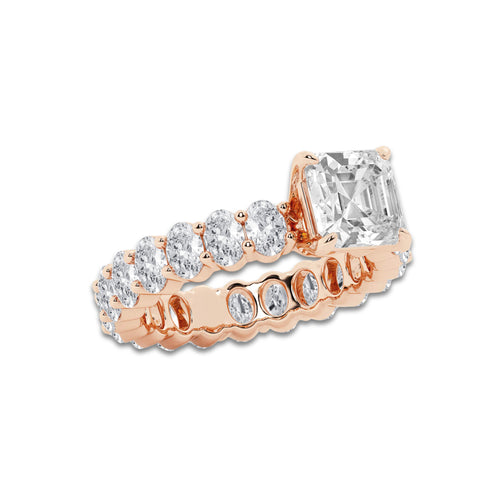 Elsie 4 1/3 ctw Asscher Lab Grown Diamond Eternity Engagement Ring 14K Rose Gold, D, VVS | IGI Certified, 2 ct Center