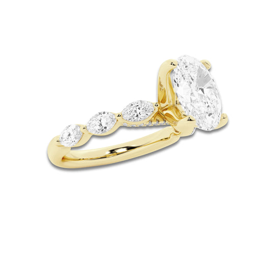 7.48 ctw Oval Lab-Grown Diamond Marquise Side Stone Engagement Ring in 14K Yellow Gold for Women | Colorless D, VVS1 Clarity, IGI Certified 7.00 ct Center Diamond