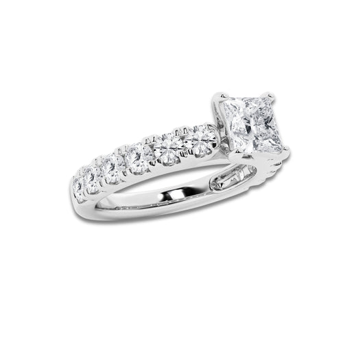 2.00 ctw Princess Lab-Grown Diamond Split-Prong Set Side Stone Engagement Ring in 14K White Gold for Women | Colorless D, VVS1 Clarity, IGI Certified 1.00 ct Center Diamond