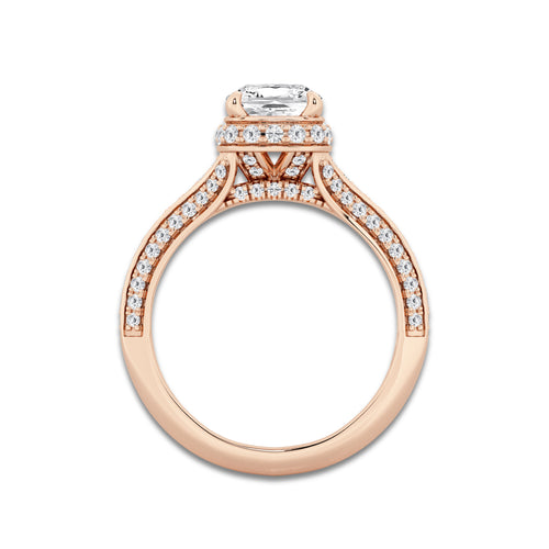 Gleam 2 1/2 ctw Cushion Lab Grown Diamond Channel Band Halo Bridal Set 14K Rose Gold, D, VVS | IGI Certified, 1 1/2 ct Center