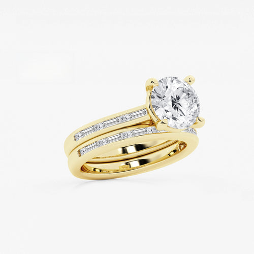 Synergy 3 3/4 ctw Round Lab Grown Diamond Baguette and Princess Side Stone Bridal Set 14K Yellow Gold, E, VS1 | IGI Certified, 3 ct Center