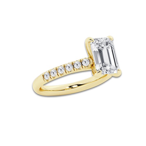 3.40 ctw Emerald Lab-Grown Diamond Pave Engagement Ring in 14K Yellow Gold for Women | E Color, VS1 Clarity, IGI Certified 3.00 ct Center Diamond