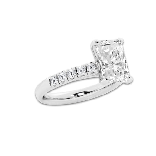 3.93 ctw Radiant Lab-Grown Diamond Pave Engagement Ring in 14K White Gold for Women | E Color, VS1 Clarity, IGI Certified 3.50 ct Center Diamond