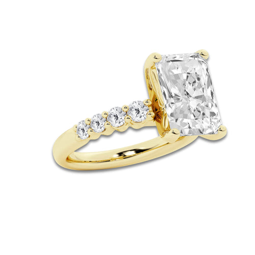 8.66 Ct Radiant Lab-Grown Diamond Half Eternity Engagement Ring in 14K Yellow Gold for Female, Colorless (D), VVS1 Clarity | IGI Certified, 8.00 Ct Center Diamond