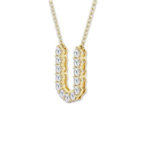 2/5 ctw Round Lab Grown Diamond Initial U Personalized Pendant 14K Yellow Gold, DE, VS1
