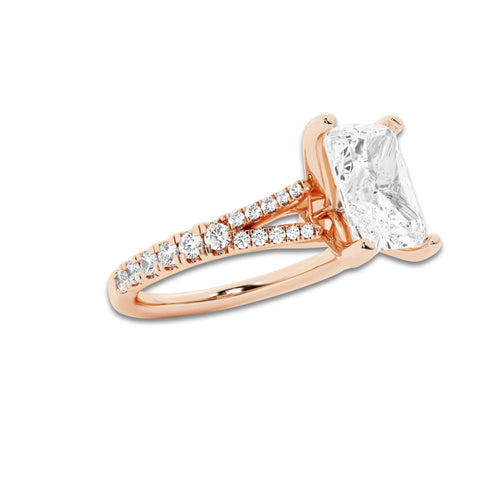 2.33 ctw Radiant Lab-Grown Diamond Split Shank Side Stone Engagement Ring in 14K Rose Gold for Women | Colorless D, VVS1 Clarity, IGI Certified 2.00 ct Center Diamond