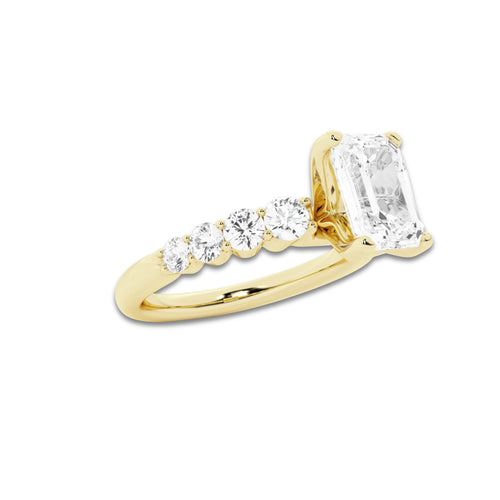 2.54 Ct Emerald Lab-Grown Diamond Half Eternity Engagement Ring in 14K Yellow Gold for Female, Colorless (E), VS1 Clarity | IGI Certified, 2.00 Ct Center Diamond