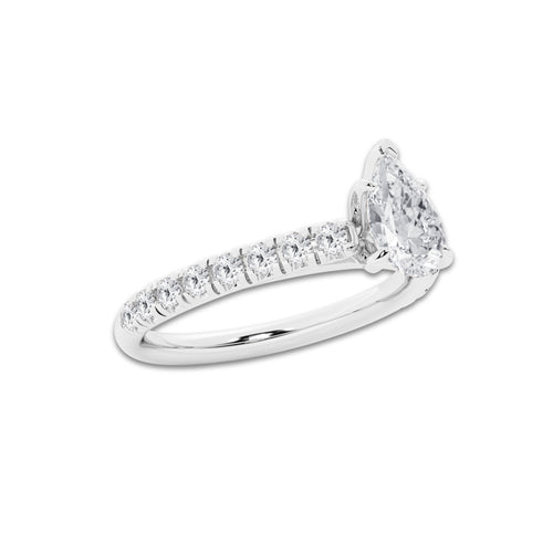 1.14 ctw Pear Lab-Grown Diamond Pave Engagement Ring in Platinum for Women | E Color, VS1 Clarity, IGI Certified 0.75 ct Center Diamond