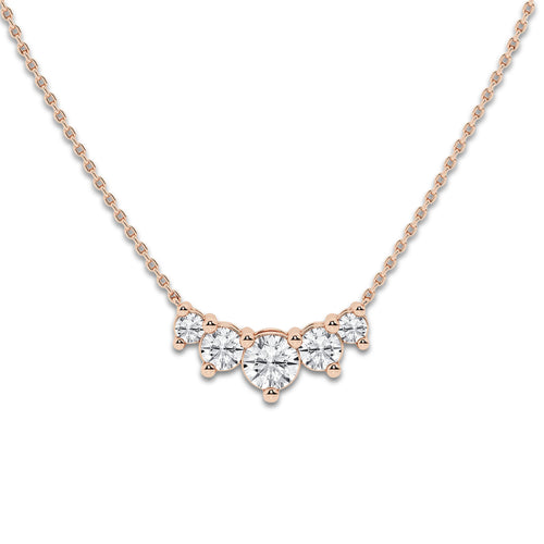 1 1/2 ctw Round Lab Grown Diamond Five Stone Demi Eternity Necklace 14K Rose Gold, E, VS1 | 7/10 ct Center