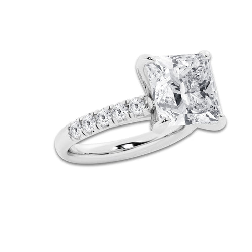 8.55 ctw Princess Lab-Grown Diamond Pave Engagement Ring in 14K White Gold for Women | D Color, VVS1 Clarity, IGI Certified 8.00 ct Center Diamond